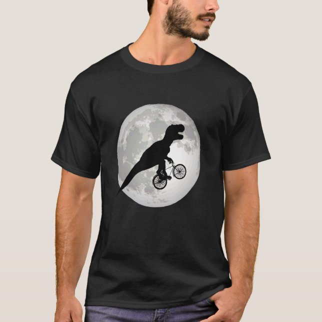 Dino On A Bmx Mountain Bike Rex  Moon Rider T-Shirt (Front)