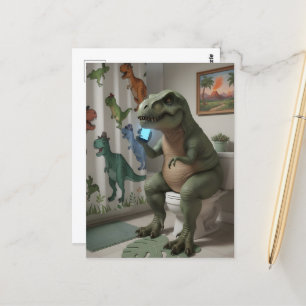 Dino on Cellphone on Toilet Postcard