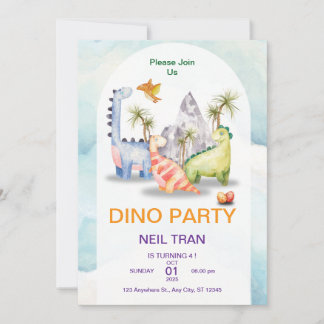 Dino Party Birthday Invitation – Customisable Kids