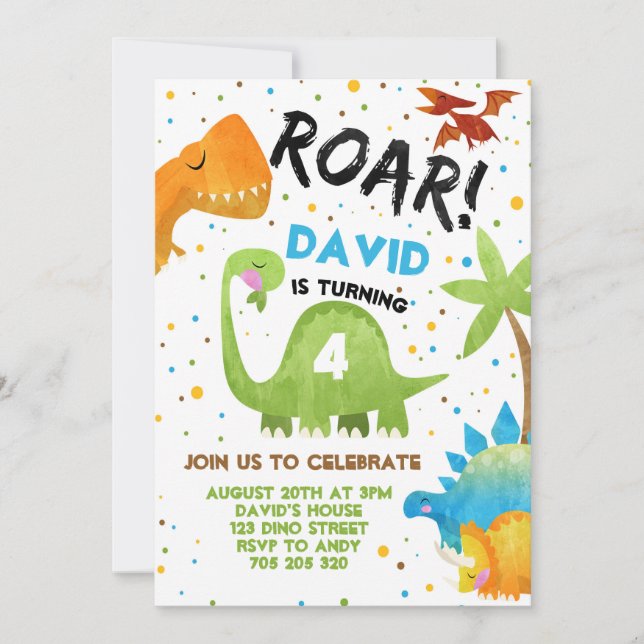 Dino Party Boy Dinosaur Jungle Birthday Invitation (Front)