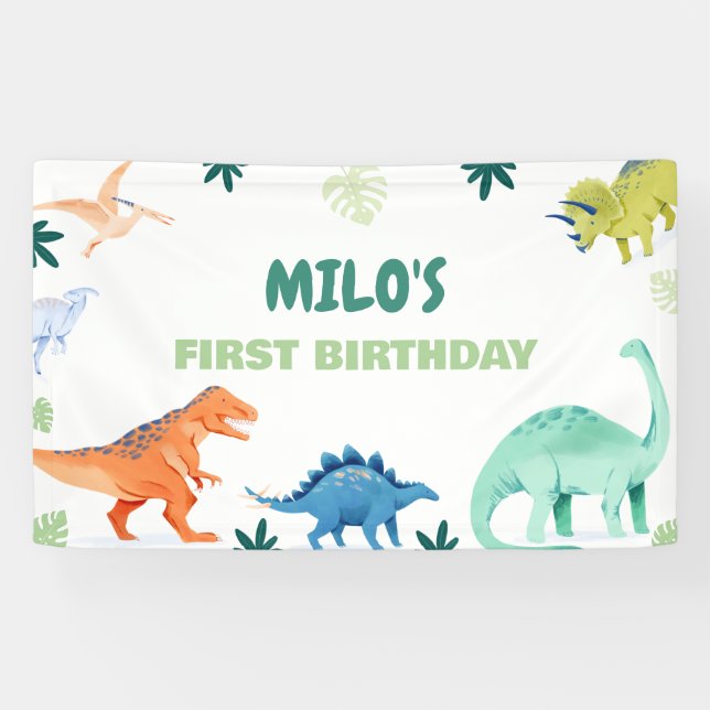 Dino Party Colourful Dinosaur Birthday Banner (Horizontal)