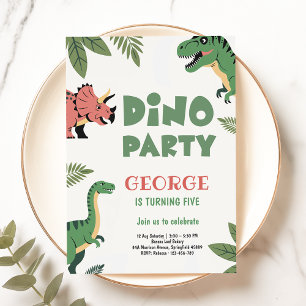 Dino Party   Cute Dino Dinosaurs 5th Birthday Invitation