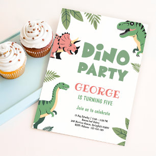 Dino Party Cute Dinosaur 5th Birthday Party Invitation
