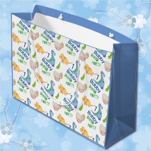 Dino Party Cute Dinosaur Birthday Boy Personalise  Large Gift Bag