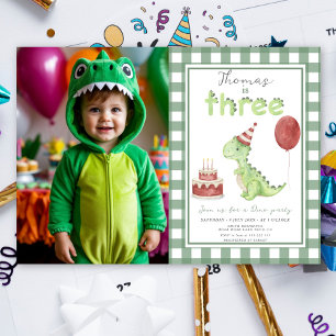 Dino Party Cute Dinosaur Three-Rex Birthday Invitation