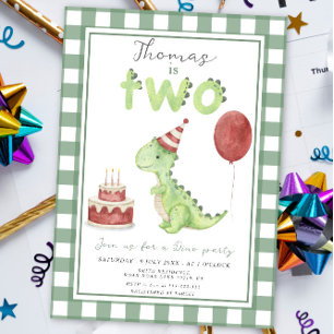 Dino Party   Cute Dinosaur Two-Rex Birthday Invitation