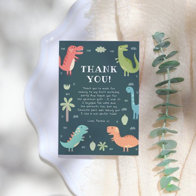 Dino Party Cute Dinosaurs Boy Birthday Party Thank You Card (Creator Uploaded)