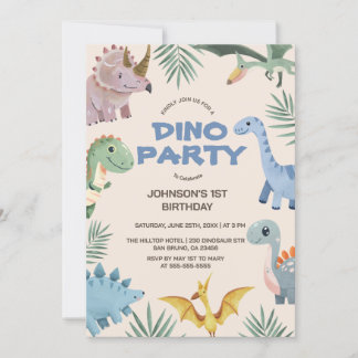 Dino Party | Cute Dinosaurs First Birthday Invitat Invitation