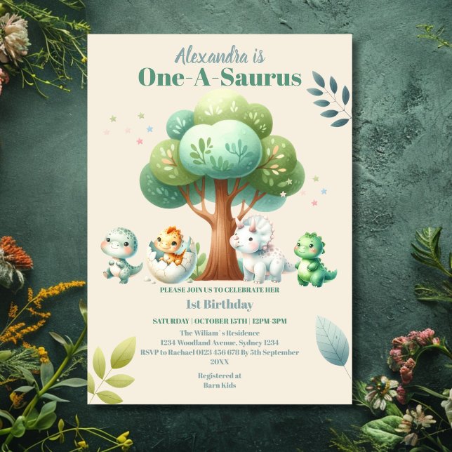 Dino Party Cute Dinosaurs First Birthday Invitation (Creator Uploaded)