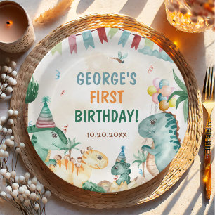 Dino Party Cute Dinosaurs First Birthday Paper Plate