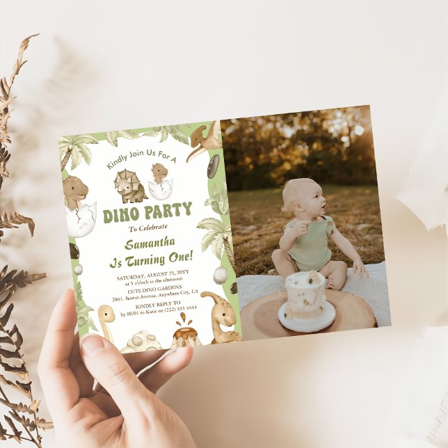 Dino Party | Cute Dinosaurs First Birthday Photo Invitation (Creator Uploaded)