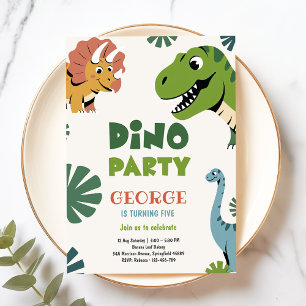 Dino Party Cute Funny Dinosaurs 5th Birthday Invitation