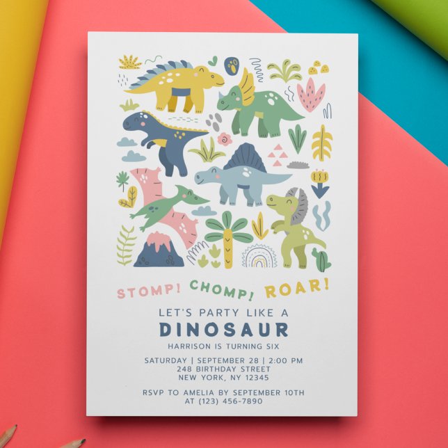 Dino Party Cute Modern Dinosaurs Sixth Birthday Invitation (Creator Uploaded)