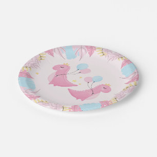 Dino Party   Cute Pastel Dinosaurs Birthday Paper Plate