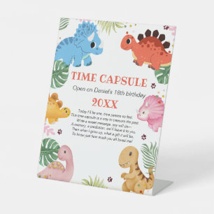 Dino Party Dinosaur Birthday Party Time Capsule Pedestal Sign