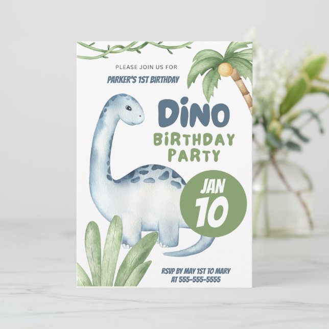 Dino Party | Dinosaurs First Birthday invitation (Standing Front)