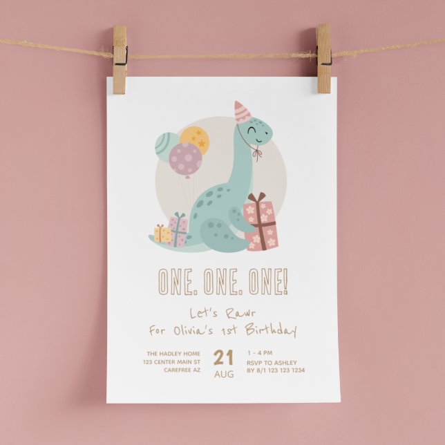 Dino Party Rawr Cute 1st Birthday Invitation (Creator Uploaded)