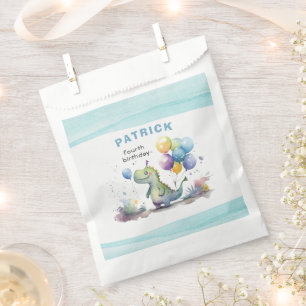 Dino Party Watercolor Boy Blue Square Birthday Favour Bag