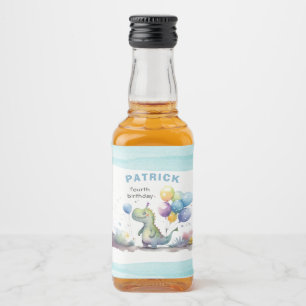 Dino Party Watercolor Boy Blue Square Birthday Liquor Bottle Label