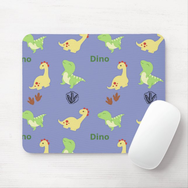 Dino pattern on blue mouse pad (With Mouse)