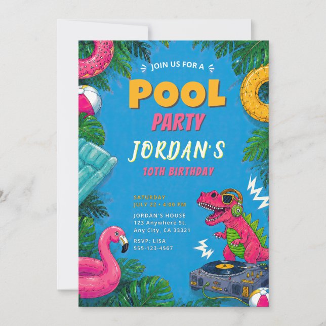 Dino Pool Party Birthday Invitation (Front)