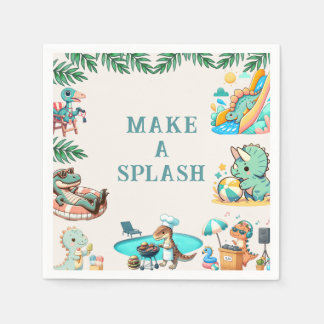 Dino Pool Party Birthday Invitation Napkin