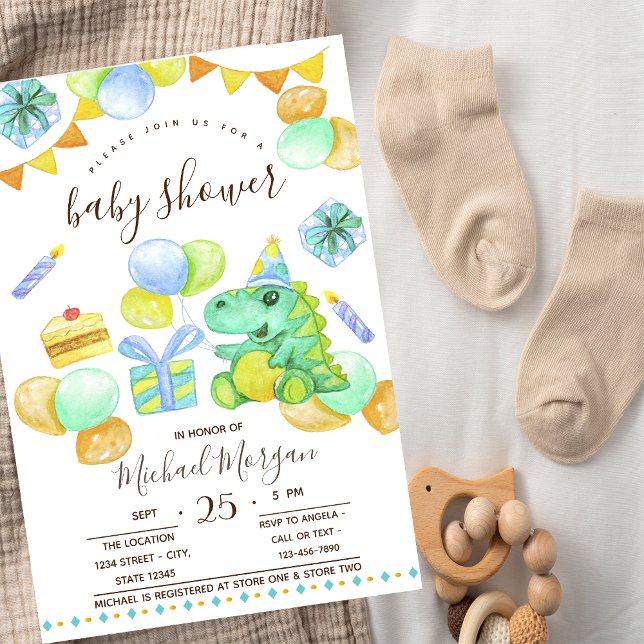 Dino,Presents,Sweets Zigzag Baby Shower  Invitation (Creator Uploaded)