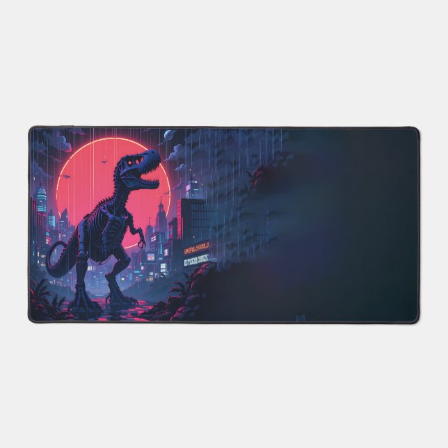 Dino Punk Retro Pixel Art Desk Mat (Front)
