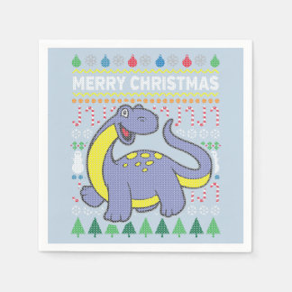 Dino Purple Ugly Christmas Sweater Wildlife Series Napkin