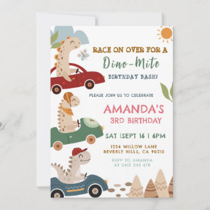 Dino Race 3rd Birthday party invitation