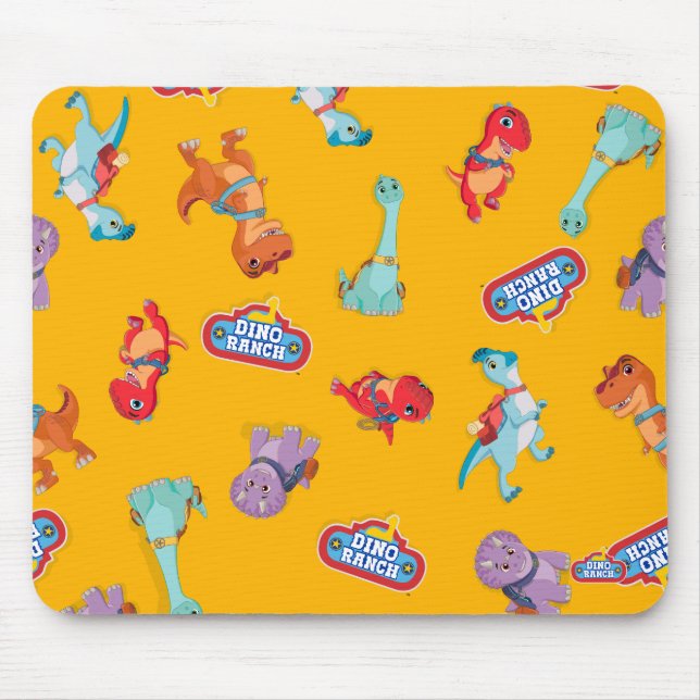 Dino Ranch Pattern on Yellow Mouse Pad (Front)