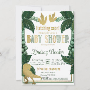 Dino-Rific Baby Shower in Gold Invitation