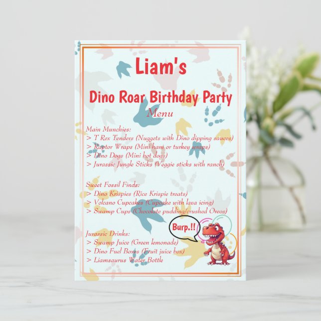Dino Roar Birthday Party Menu (Standing Front)