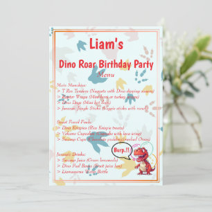 Dino Roar Birthday Party Menu