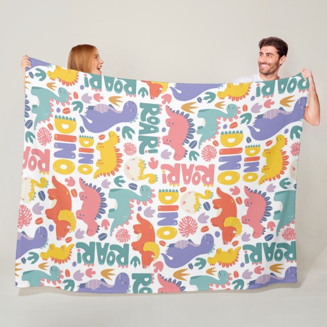 Dino Roar Fun Pattern Fleece Blanket (In Situ)