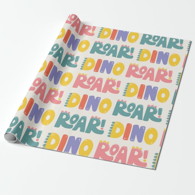 Dino Roar Text Pattern Wrapping Paper (Unrolled)
