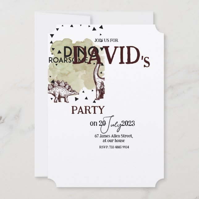 DINO ROARSAUM Birthday Party INVITE (Front)