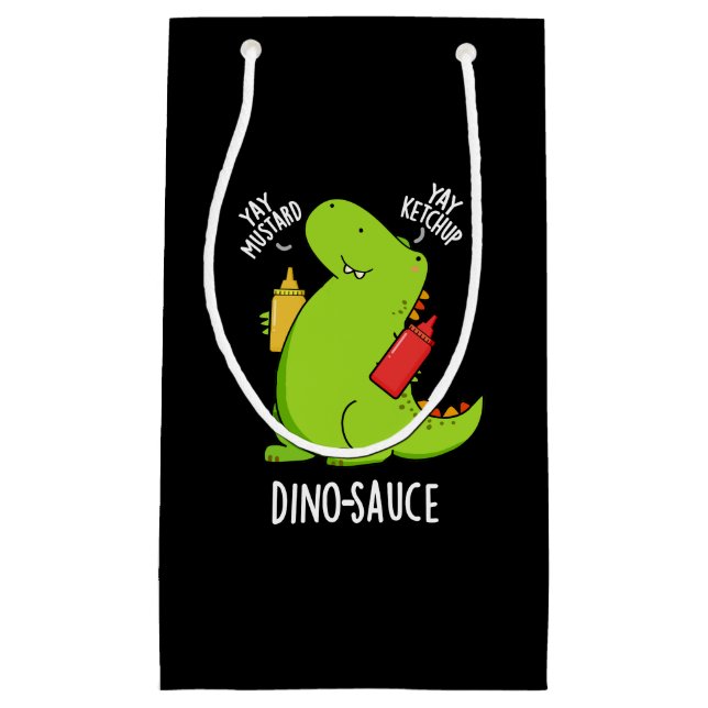Dino-Sauce Funny Dinosaur Pun Dark BG Small Gift Bag (Front)