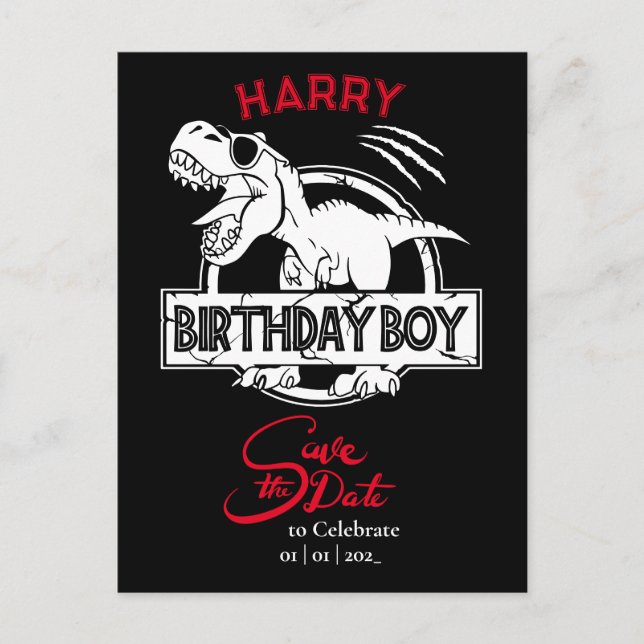 Dino, save the date Birthday Boy Postcard (Front)