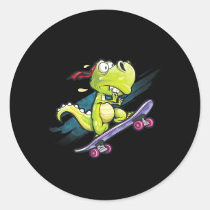 Dino Skateboard Shirt Boys Skateboarding Kids Men Classic Round Sticker