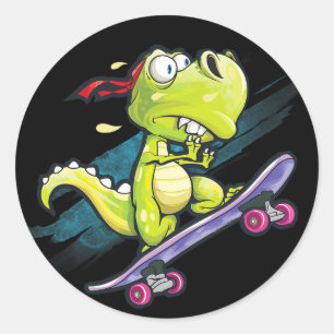 Dino Skateboard Shirt Boys Skateboarding Kids Men  Classic Round Sticker