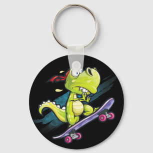 Dino Skateboard Shirt Boys Skateboarding Kids Men  Key Ring