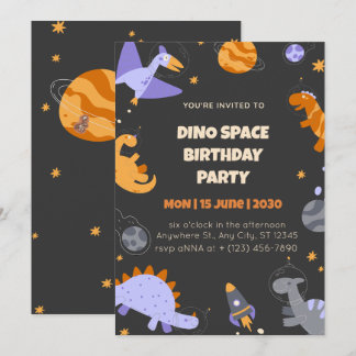 Dino Space Birthday Invitation for Boys Editable
