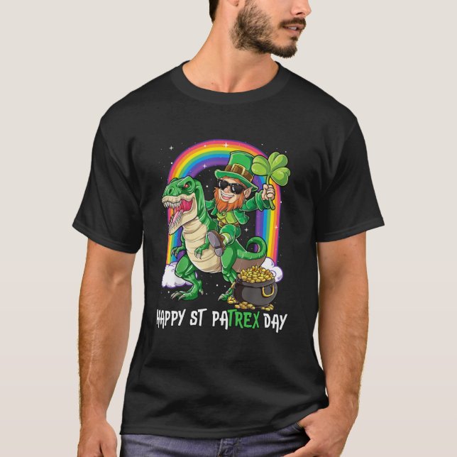 Dino St Patricks Day Shirt Kids Toddler Boys Lepre (Front)