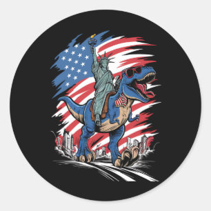 Dino Statue Of Liberty 4th Of July American Flag  Classic Round Sticker