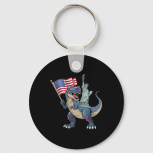 Dino Statue Of Liberty 4th Of July Funny Boys Amer Key Ring