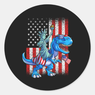 Dino Statue Of Liberty 4th Of July Shirt Boys Amer Classic Round Sticker