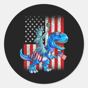 Dino Statue of Liberty 4th of July Shirt Boys Classic Round Sticker