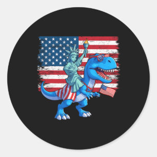 Dino Statue Of Liberty 4th Of July Trex American F Classic Round Sticker