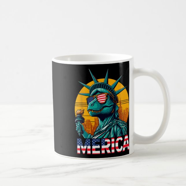 Dino Statue Of Liberty 4th Of July Trex Boys Ameri Coffee Mug (Right)
